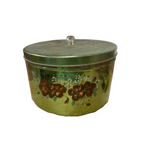 AS IS vintage round tin floral print photo prop display